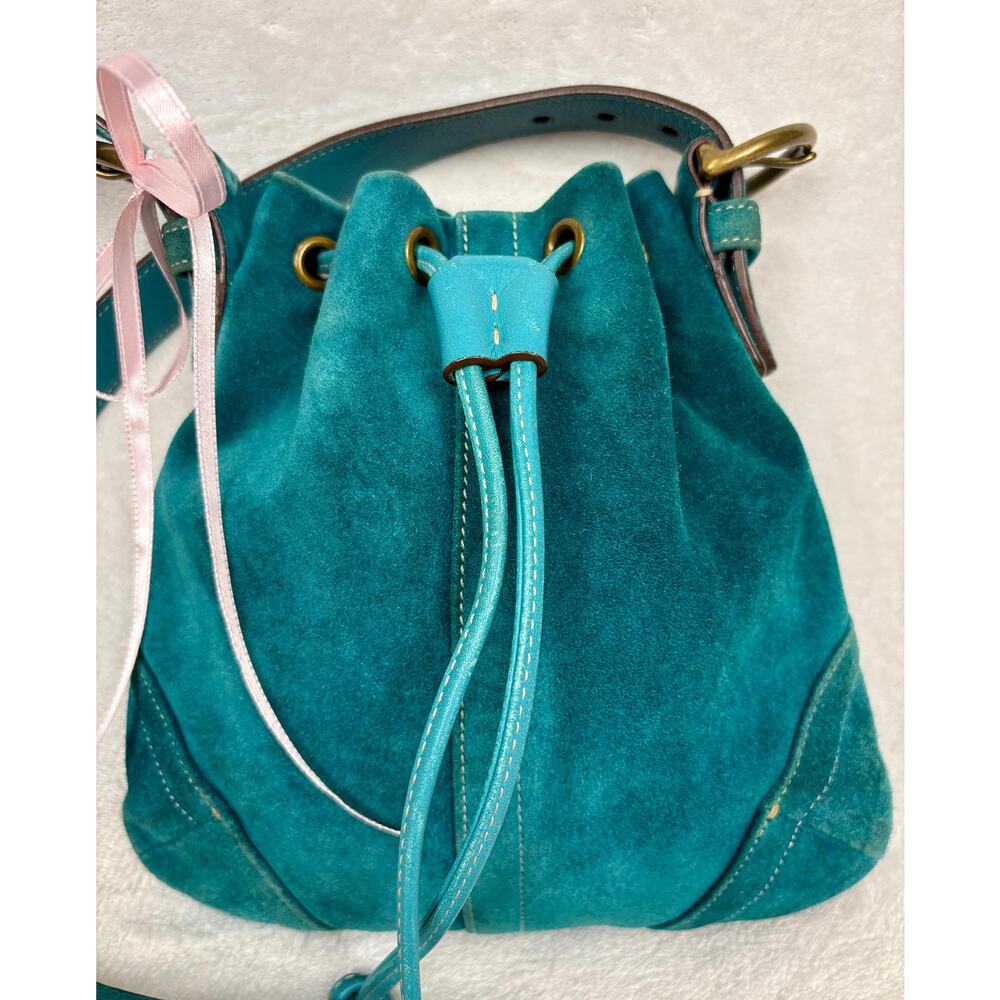 Vintage Coach Soho Suede Drawstring Cinch Bag in Turquoise Suede - Picture 15 of 15